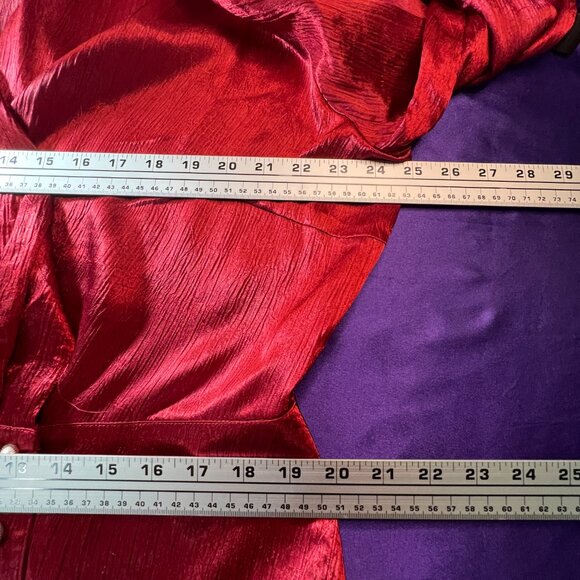 πVintage 90s Wine Red Plus Size Satin Blouse with Fitted End - Picture 9 of 13